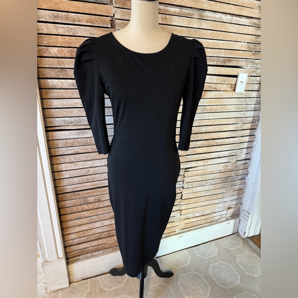 Unique Vintage Mod Black Puff Sleeve Dress